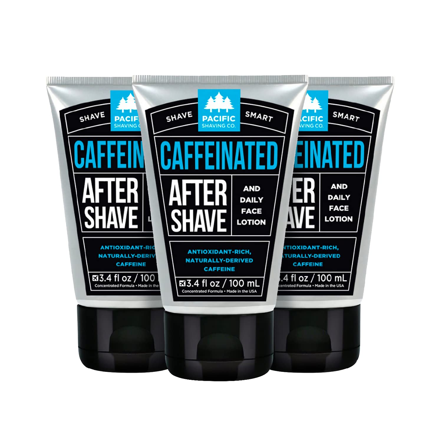 Pacific Shaving caffeinated aftershave bottle with spearmint cooling for sensitive skin