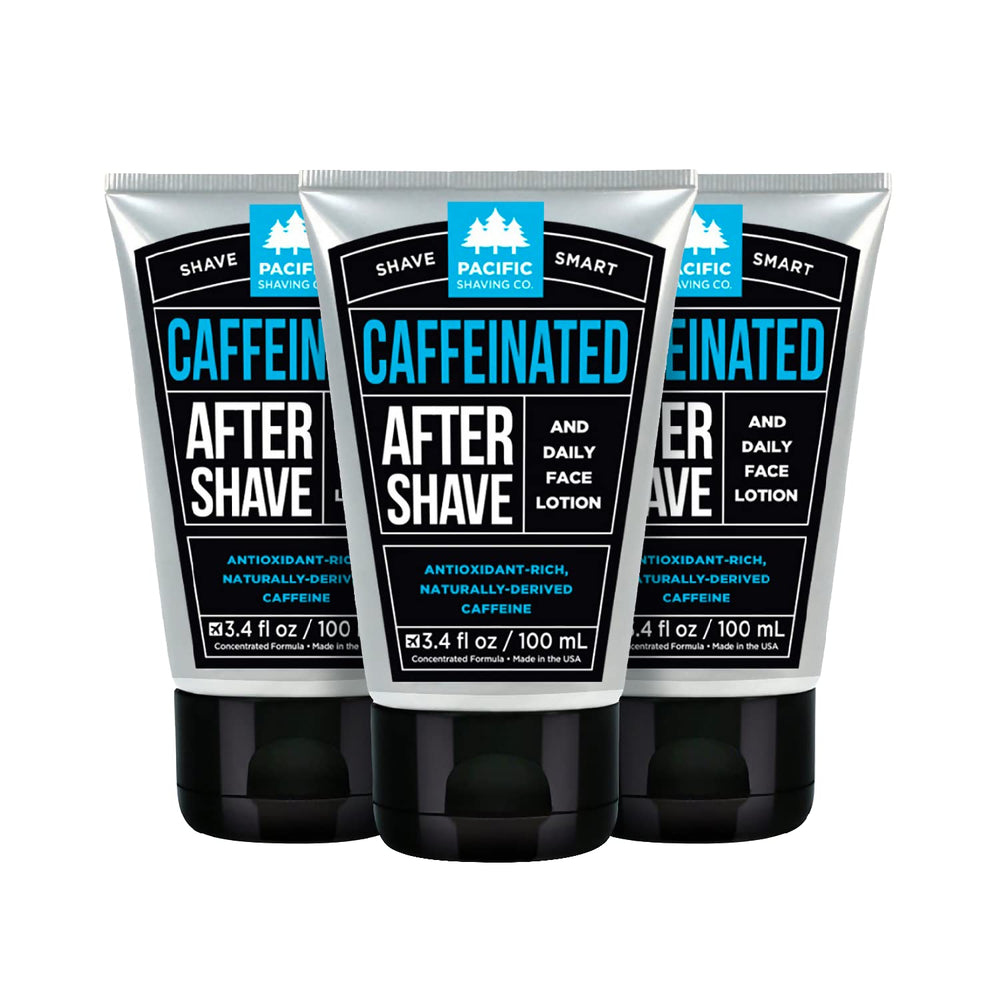 Pacific Shaving caffeinated aftershave bottle with spearmint cooling for sensitive skin