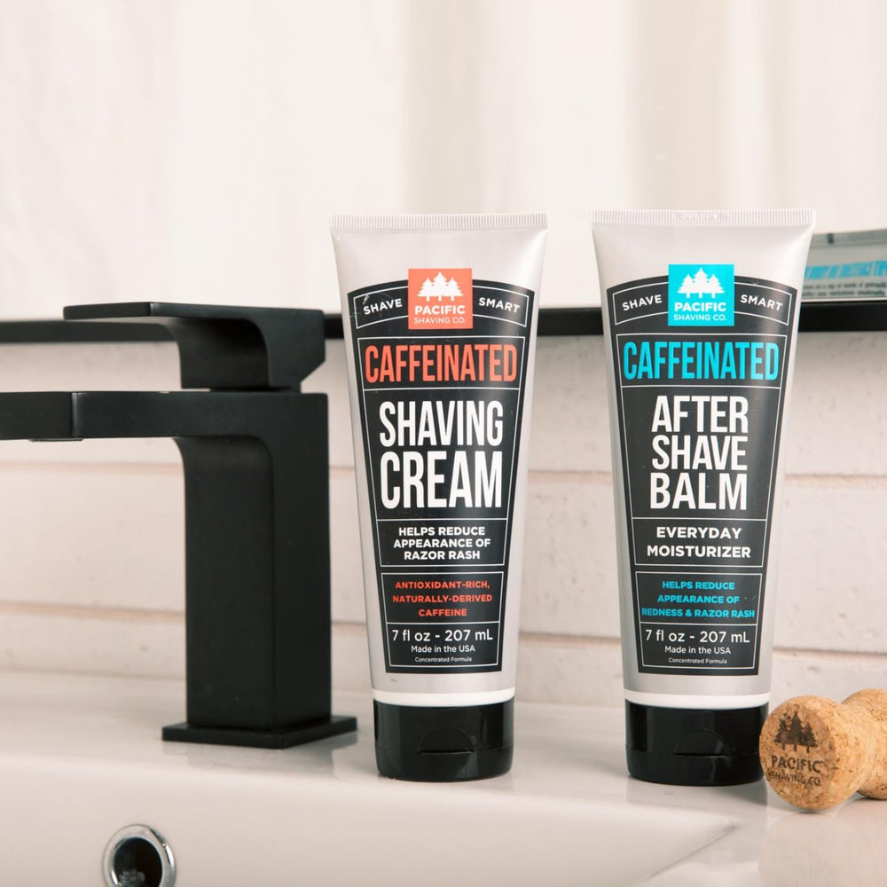 Pacific Shaving Company caffeinated aftershave bottle refreshes skin after shaving