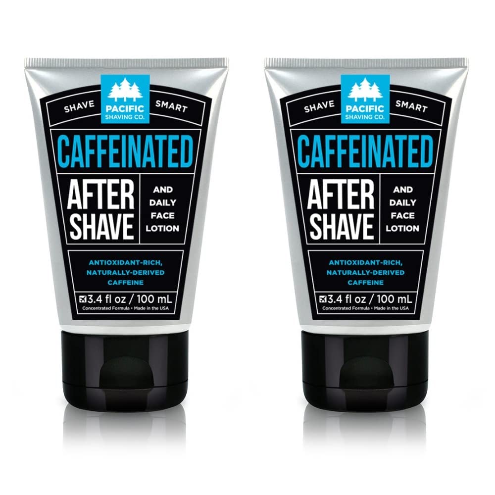 Pacific Shaving Company caffeinated aftershave bottle with spearmint for a refreshed, soothed complexion.