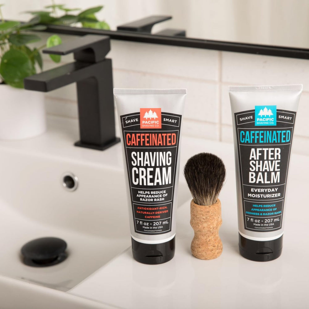Pacific Shaving Company caffeinated shaving cream lather shows rich foam for a close shave