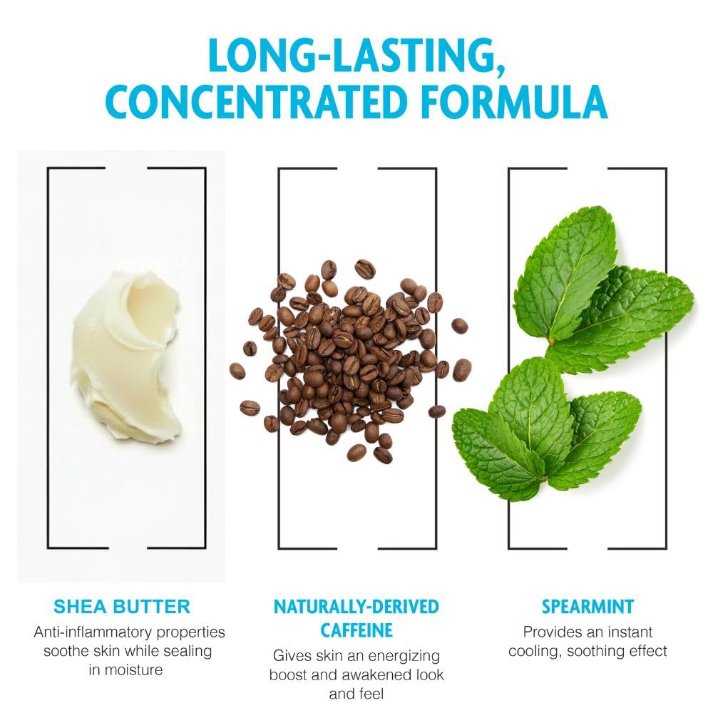 Application of spearmint-scented caffeinated aftershave provides cooling relief.