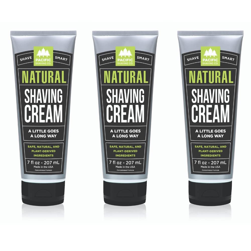 Pacific Shaving Company natural shaving cream with shea butter front view, promoting smooth shave.