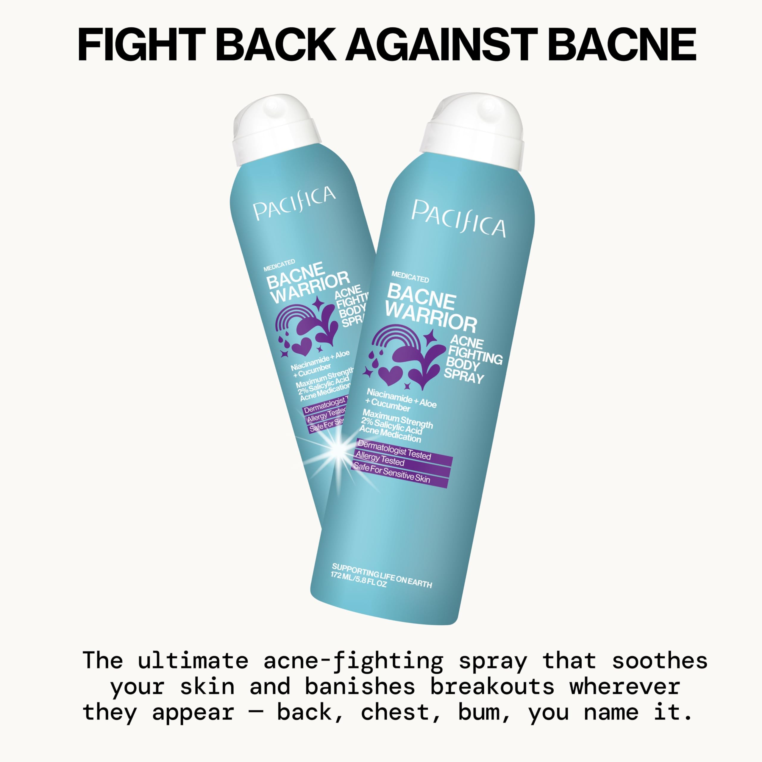 Pacifica Bacne Warrior Aloe and cucumber soothing formula calms skin.