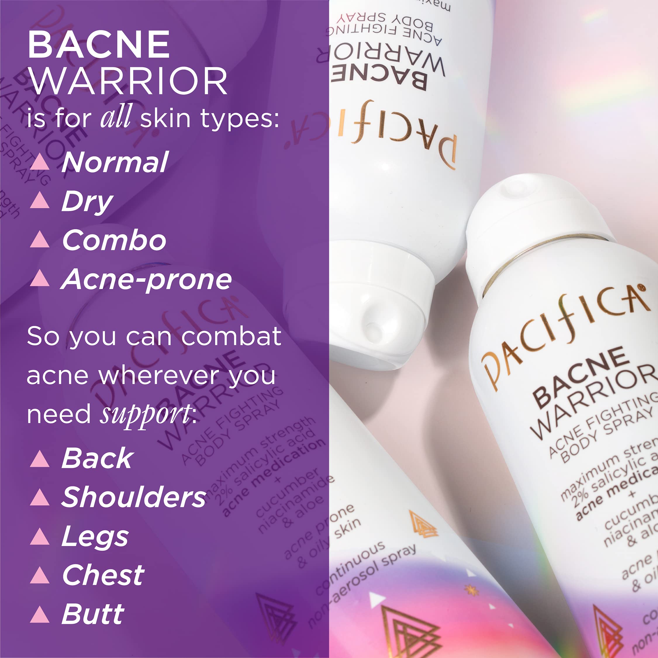 Pacifica Bacne Warrior pores-clearance focus highlights unclogging for smoother skin.
