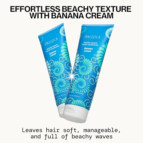 Pacifica Banana Cream Beachy Texture Conditioner closeup ingredients highlight banana and chia.