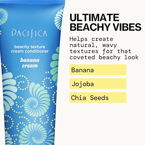 Pacifica Banana Cream Beachy Texture Conditioner on hair forming natural waves.