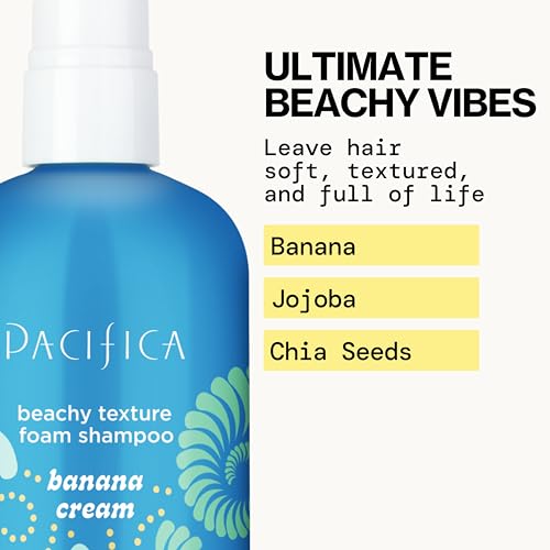 Pacifica Banana Cream Texture Foam Shampoo foam close-up demonstrates lightweight body and lift
