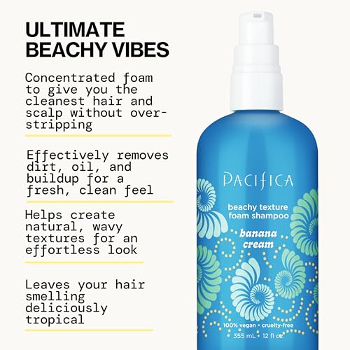 Pacifica Banana Cream Texture Foam Shampoo ingredients close-up highlight banana chia seaweed nourishment