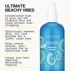 Pacifica Banana Cream Texture Foam Shampoo ingredients close-up highlight banana chia seaweed nourishment