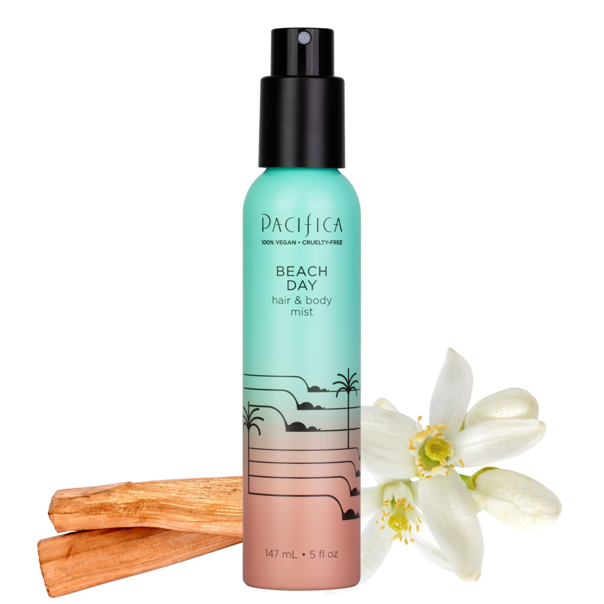 Pacifica Beach Day Hair Mist bottle on vanity for daily mood lift