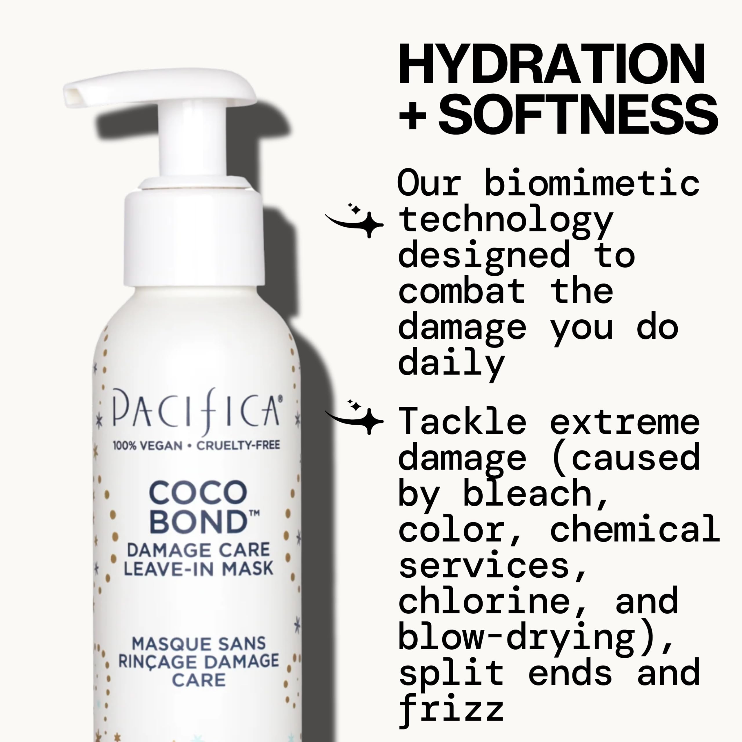 Coco Bond biomimetic peptides label emphasizes bond-building technology for stronger strands.