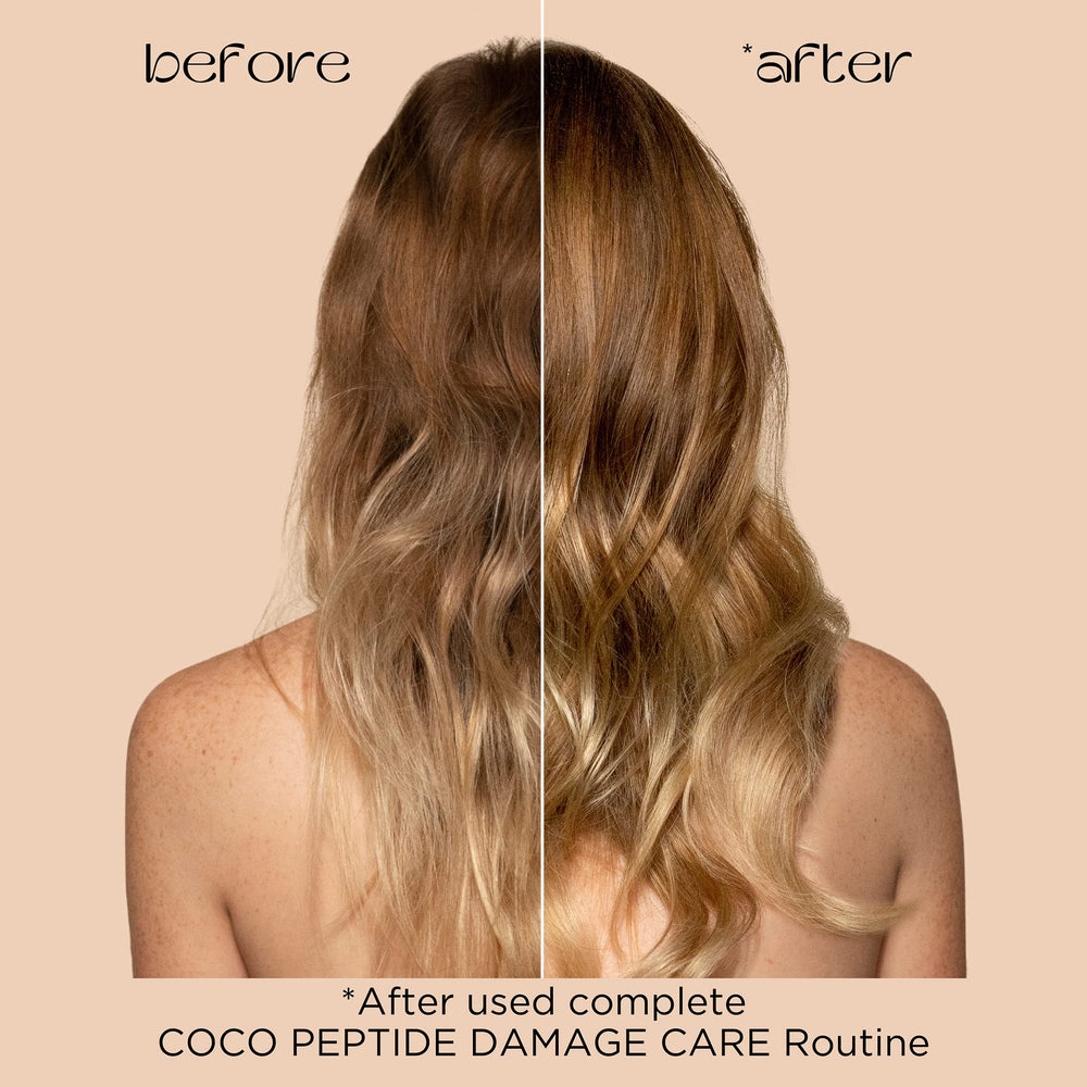 Pacifica Coco Peptide Damage Care Shampoo wash-hair shot emphasizes gentle cleanse for color-treated hair