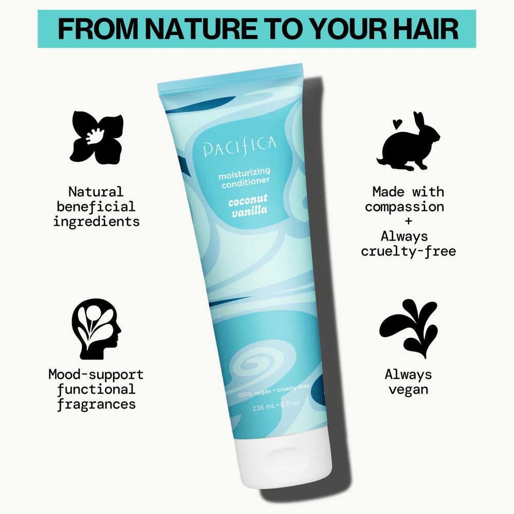 Pacifica Coconut Vanilla Conditioner color-treated hair hydration and gentle care.
