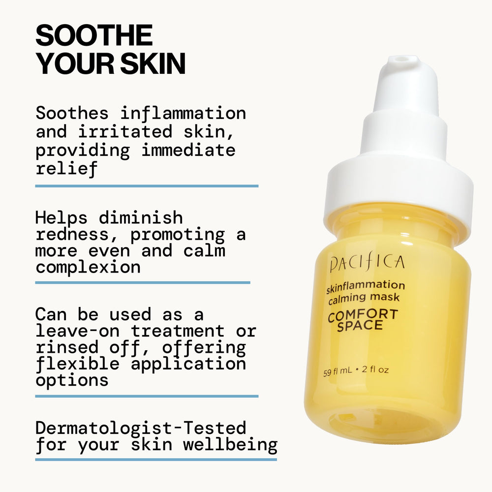 Pacifica Comfort Space mask azelaic acid bottle highlights redness relief ingredients