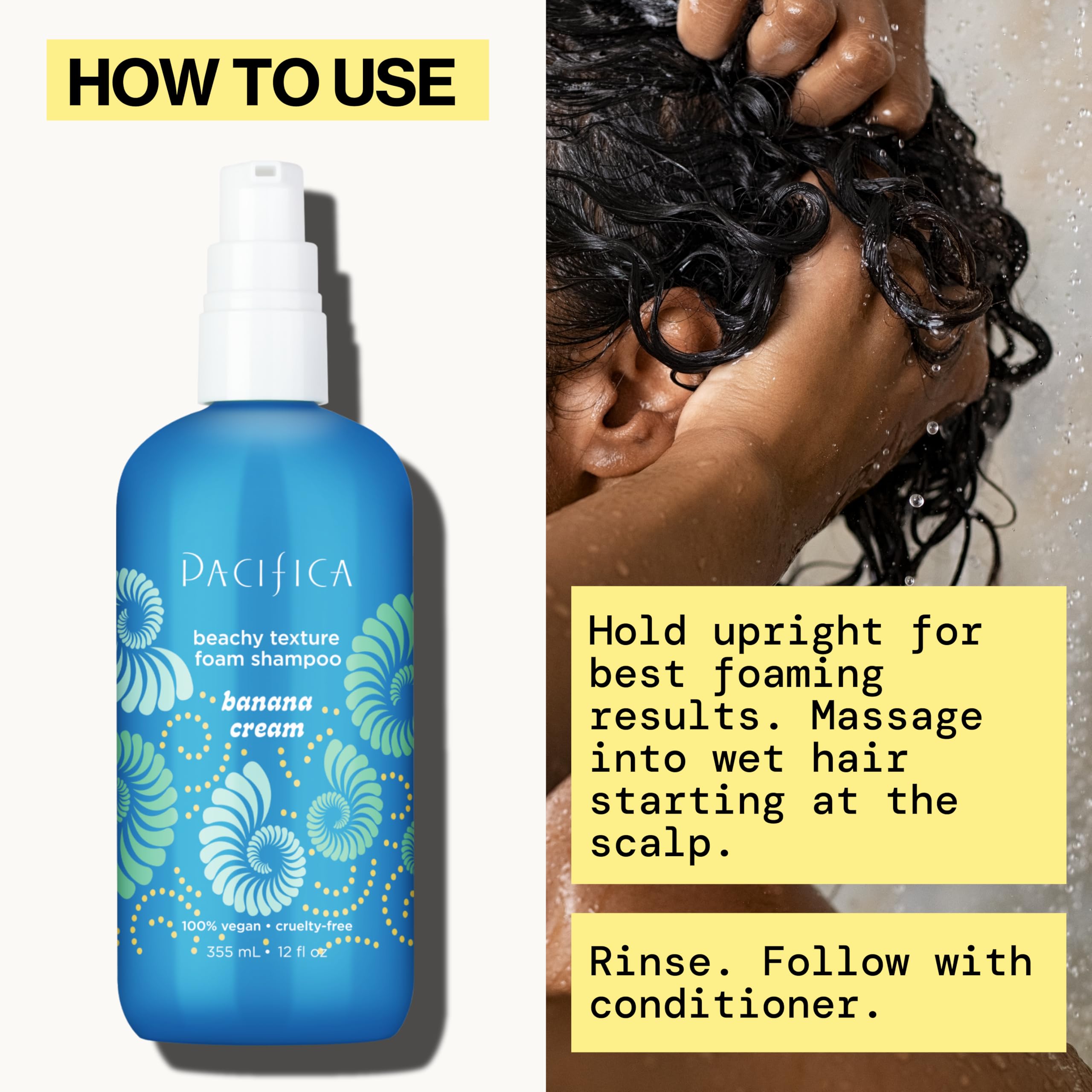 Pacifica Deep cleansing formula on wet hair for a refreshed feel