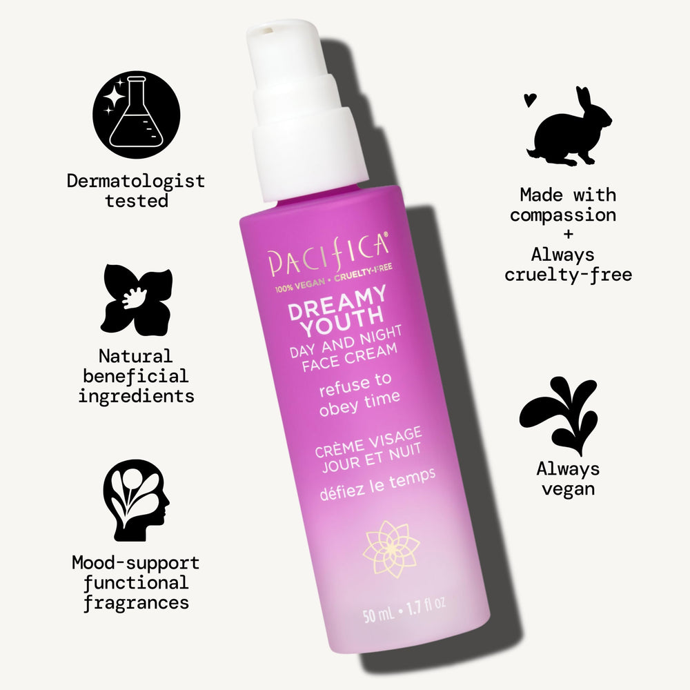Pacifica Dreamy Youth Face Cream contains hyaluronic acid for hydration.