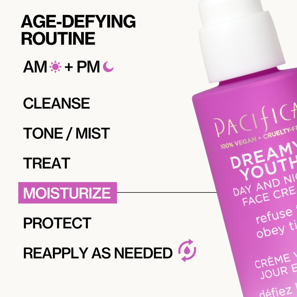 Pacifica Dreamy Youth Face Cream with peptides and floral stem cells for renewal.