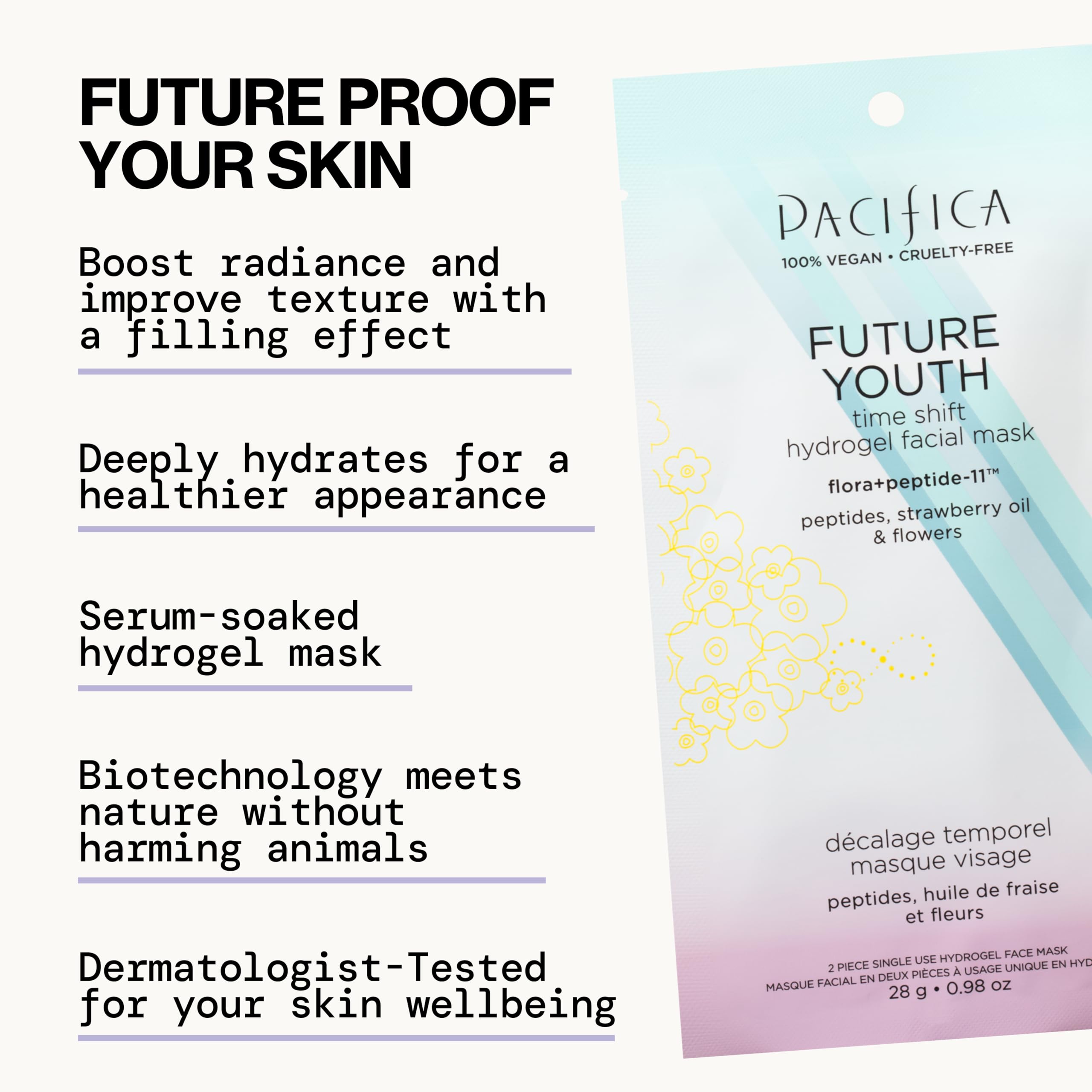 Pacifica Future Youth Time Shift mask flora-11 boosts revitalizing effect.