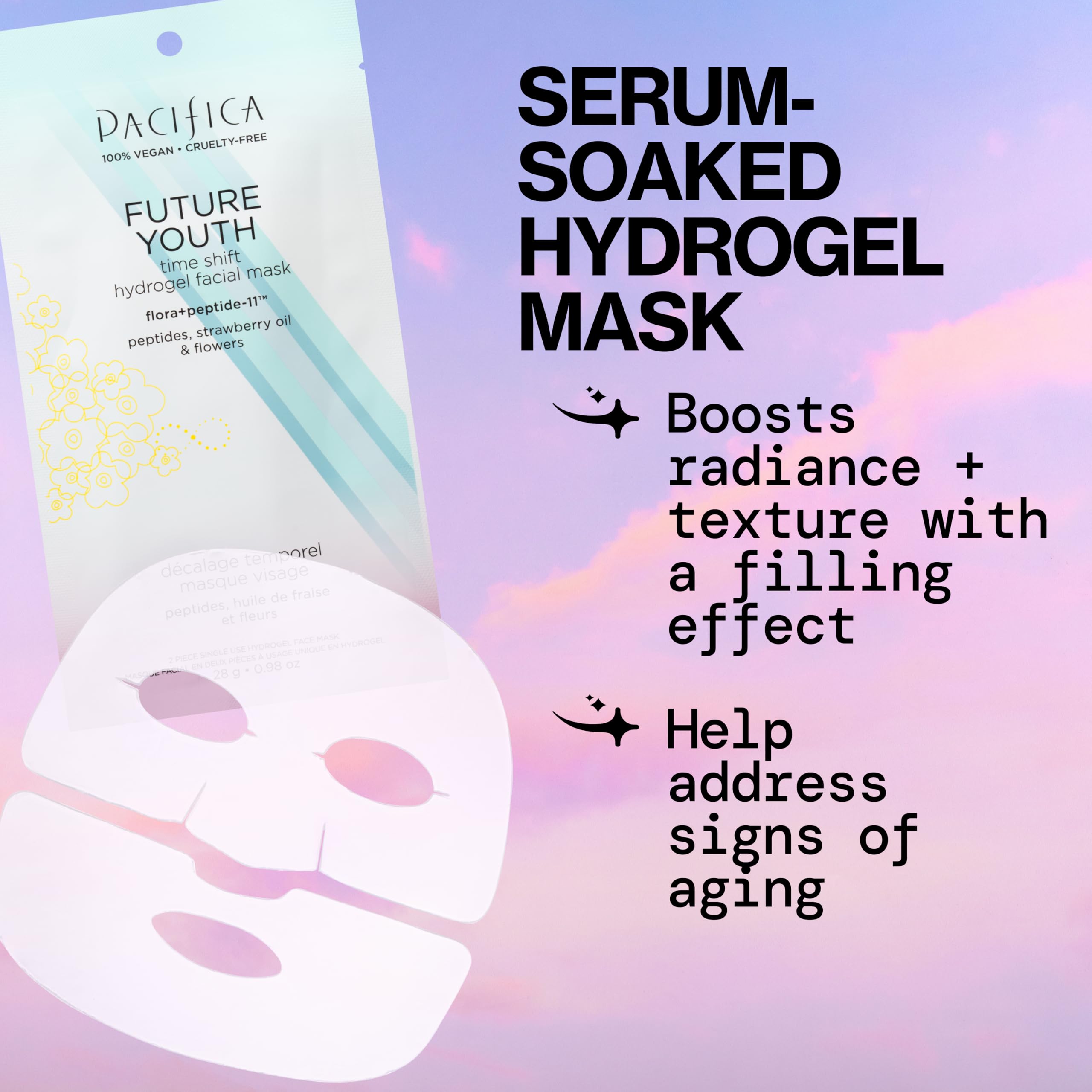 Pacifica Future Youth Time Shift mask hyaluronic hydration hydrates and plumps.