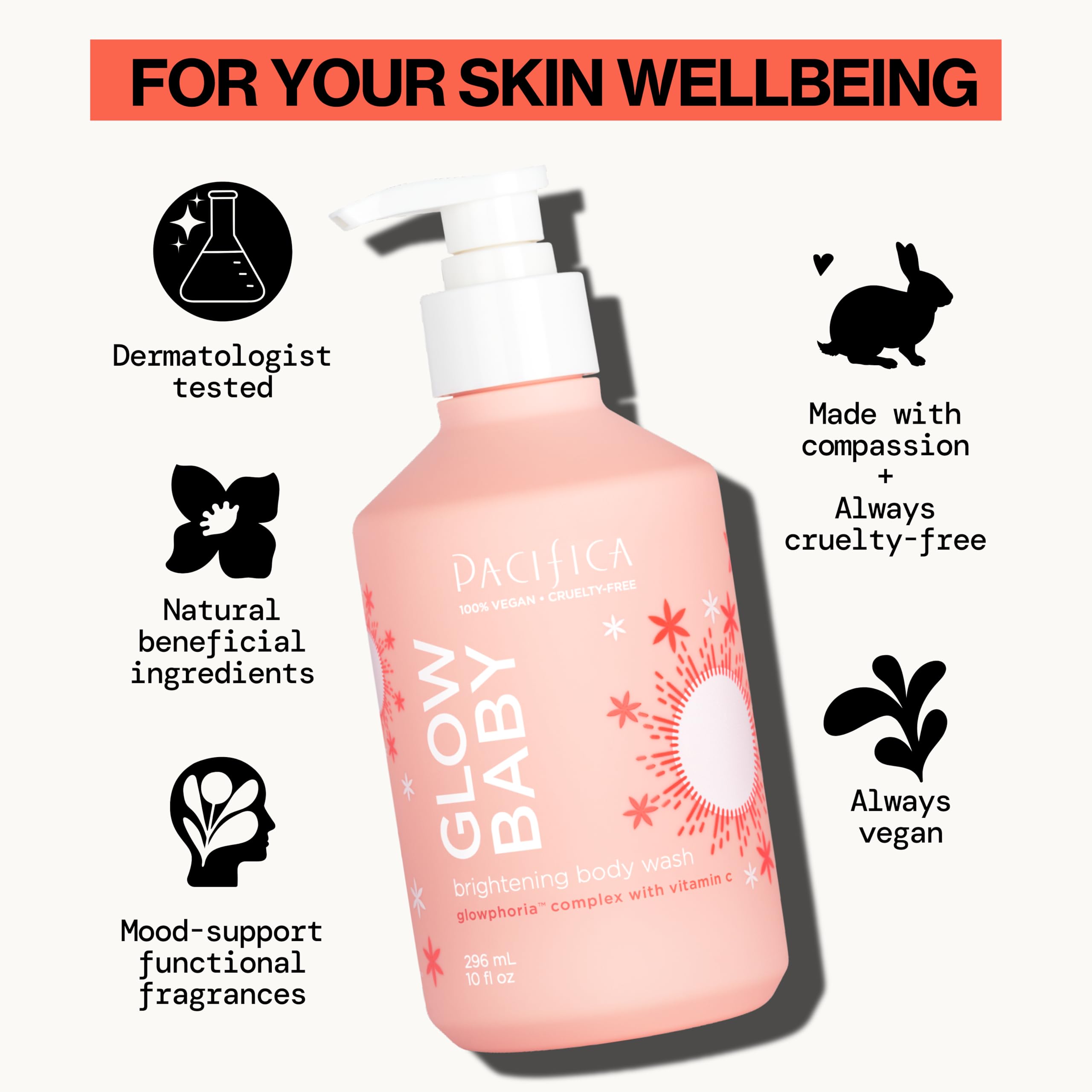 Pacifica Glow Baby Brightening Body Wash aloe vera and glycerin soothe and hydrate