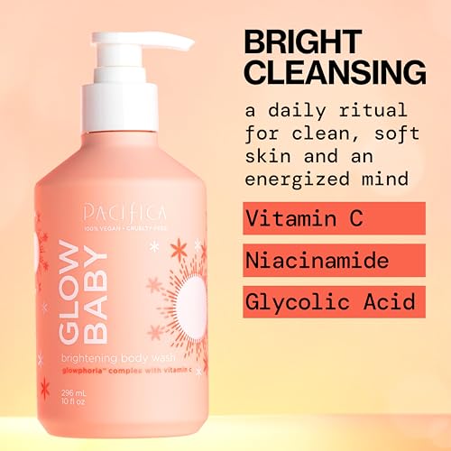 Pacifica Glow Baby Brightening Body Wash texture showcases refined skin after use