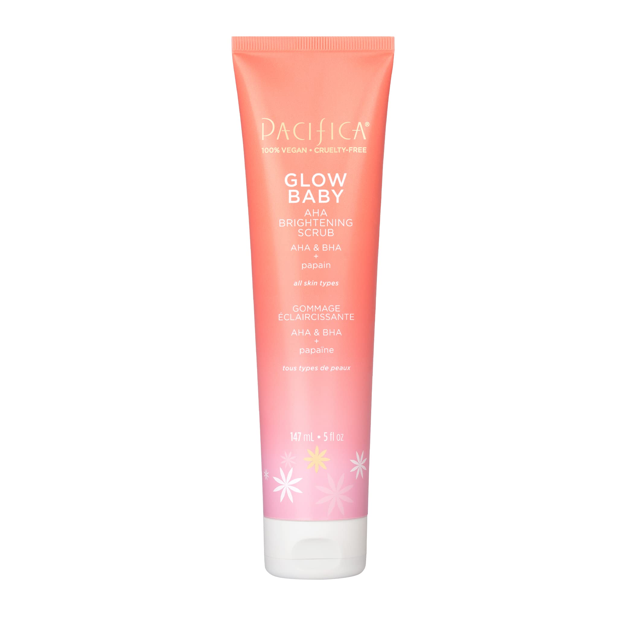 Pacifica Glow Baby Lit enzyme scrub jar closeup for gentle exfoliation and smooth skin.