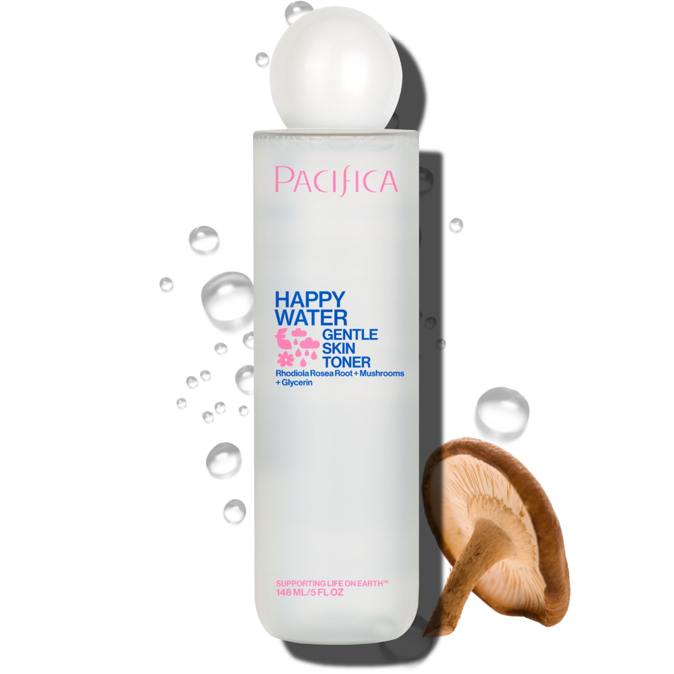Pacifica Happy Water Toner bottle front, delivering refreshing hydration for balanced skin.