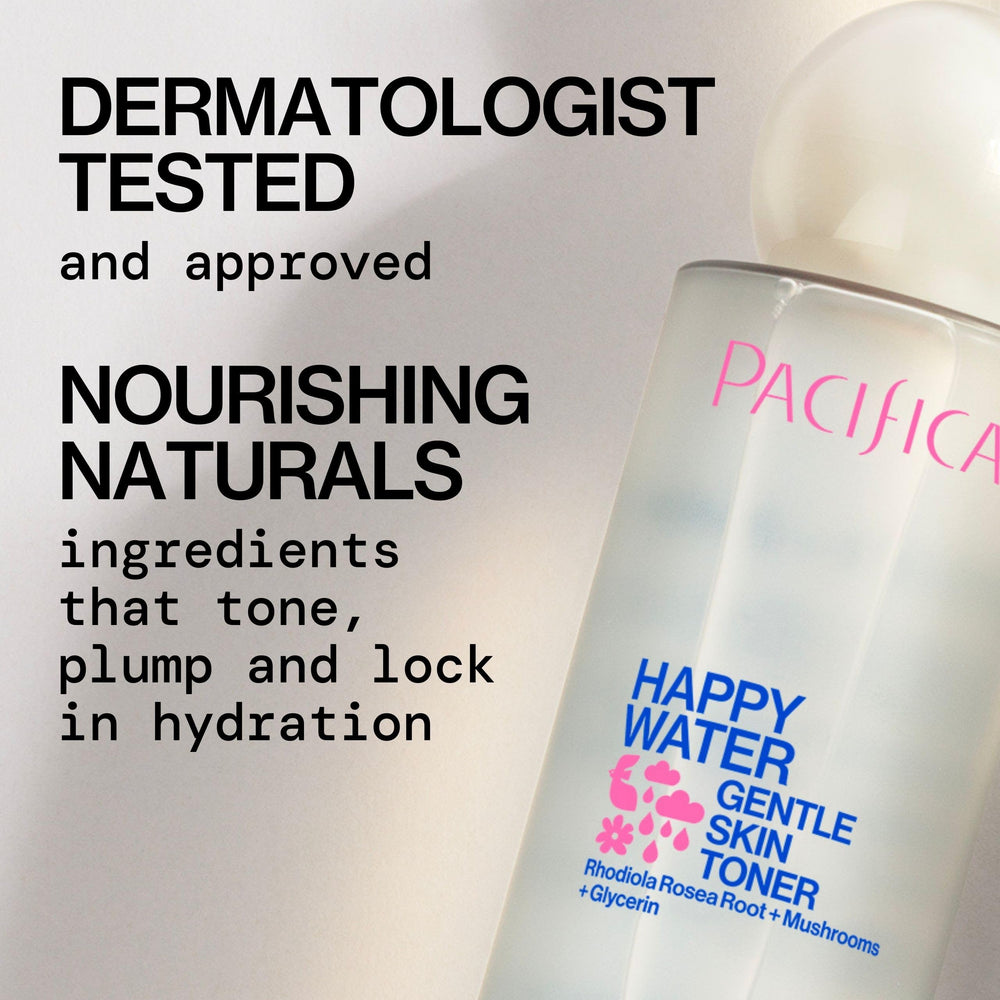 Pacifica Happy Water Toner label vegan and cruelty-free credentials.
