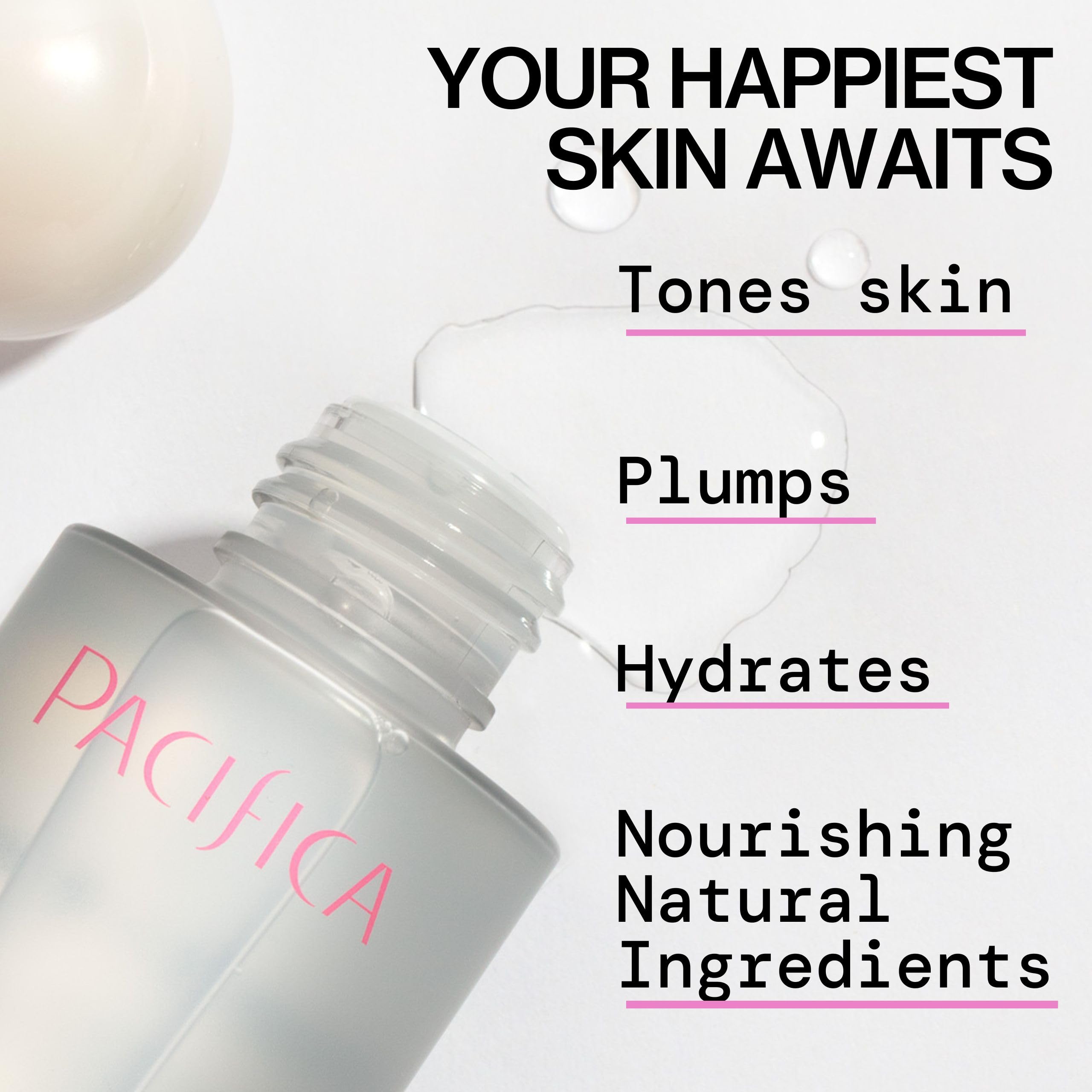 Pacifica Happy Water Toner mist spray over face, quick hydration boost.