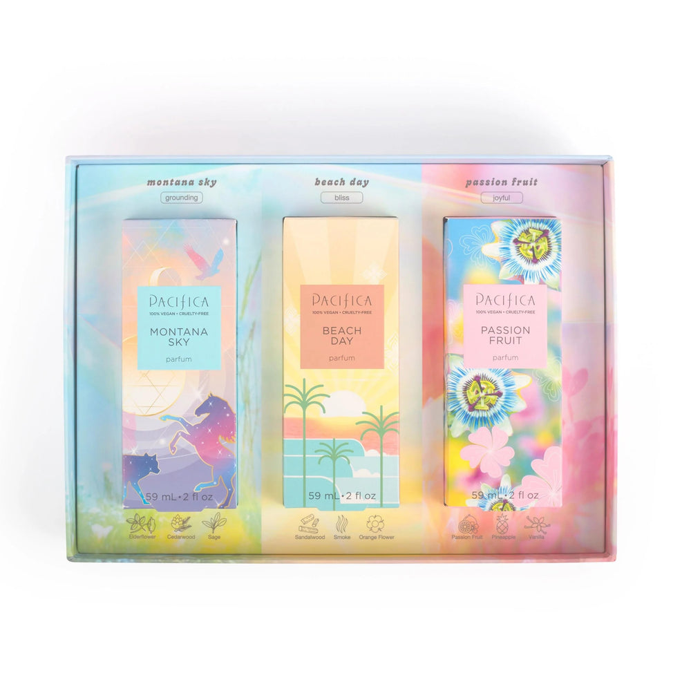 Pacifica Montana Sky bottle highlighting calming, nature-inspired notes for everyday wear.