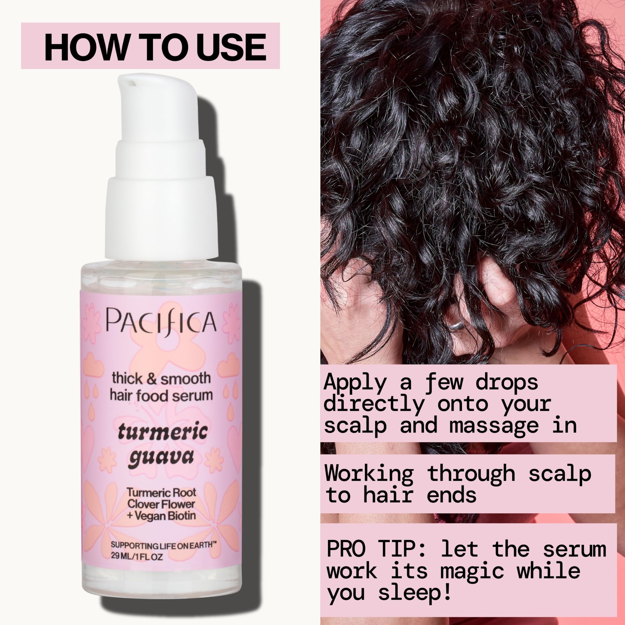 Pacifica Invisible Calming Hair Serum bottle on a bathroom counter ready for routine.