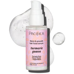 Pacifica Invisible Calming Hair Serum bottle on a bathroom shelf for easy frizz control.