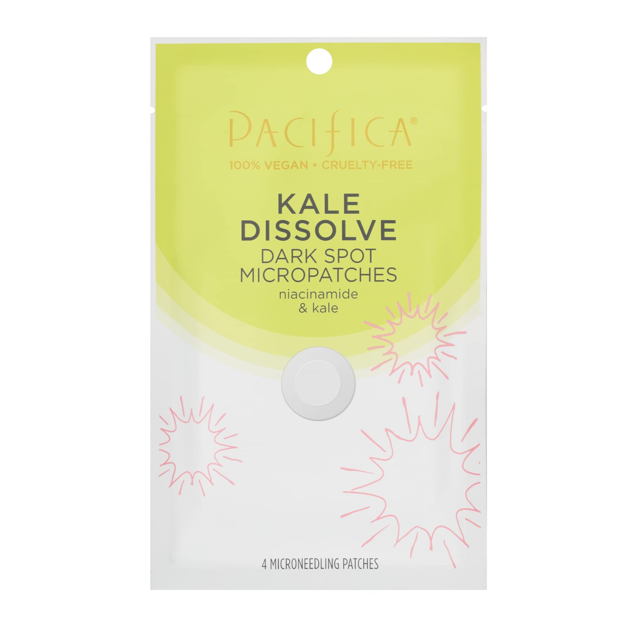 Pacifica Kale Dissolve micropatches target dark spots with a clear microneedle design.
