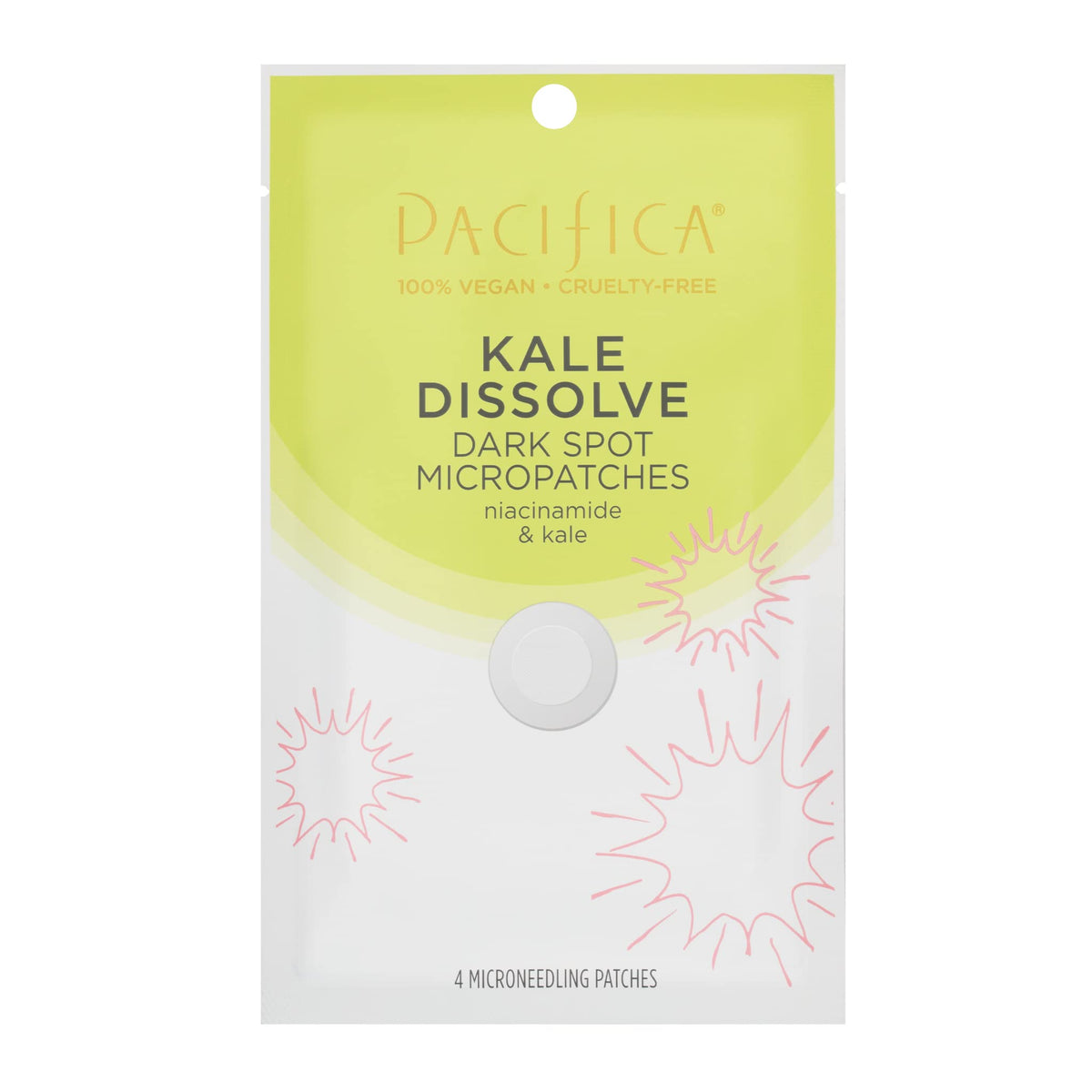 Pacifica Kale Dissolve micropatches target dark spots with a clear microneedle design.