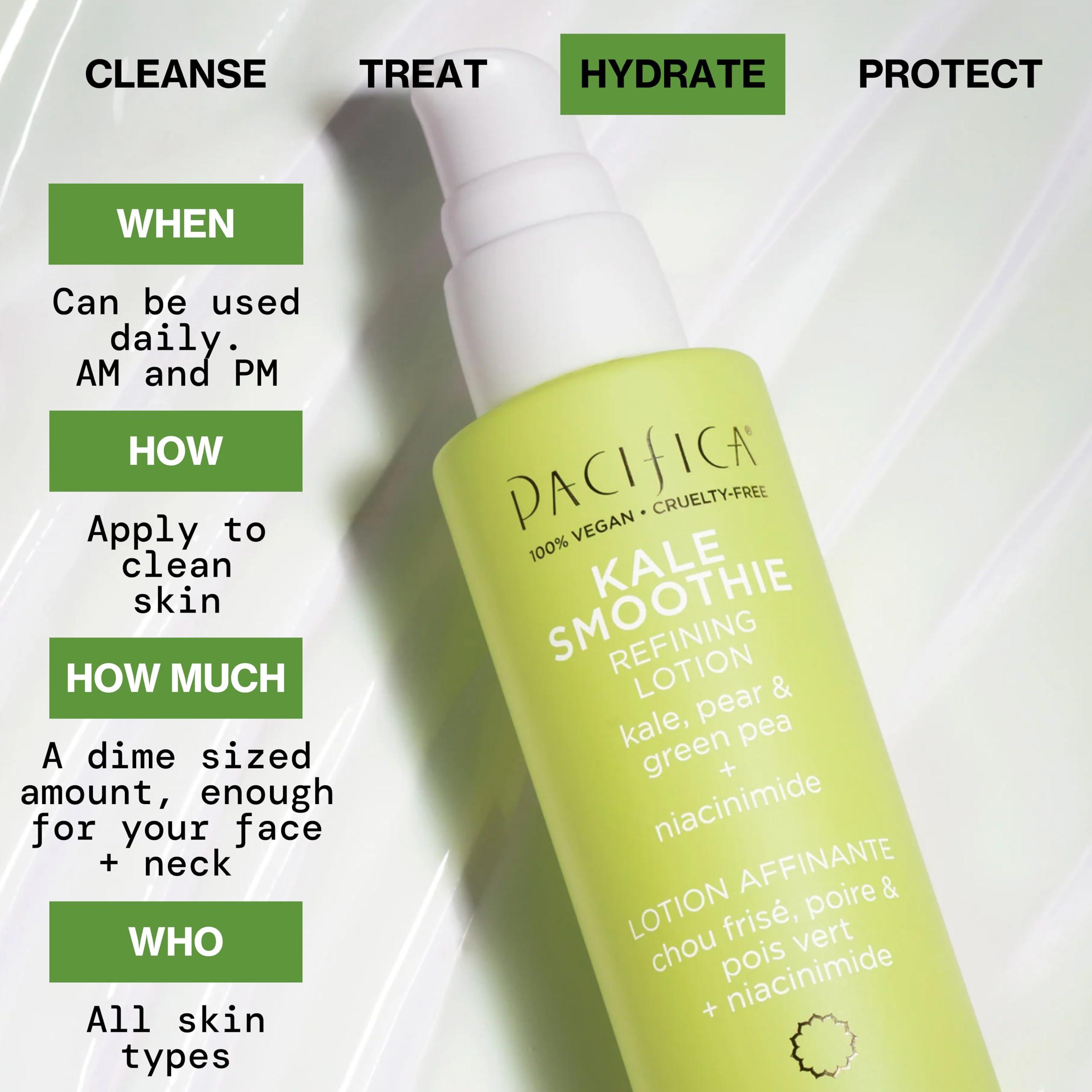 Pacifica Kale Smoothie Face Lotion hydration from coconut water delivers refreshing moisture.