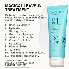 Pacifica Leave-In Conditioner coconut scent adds tropical aroma while moisturizing.