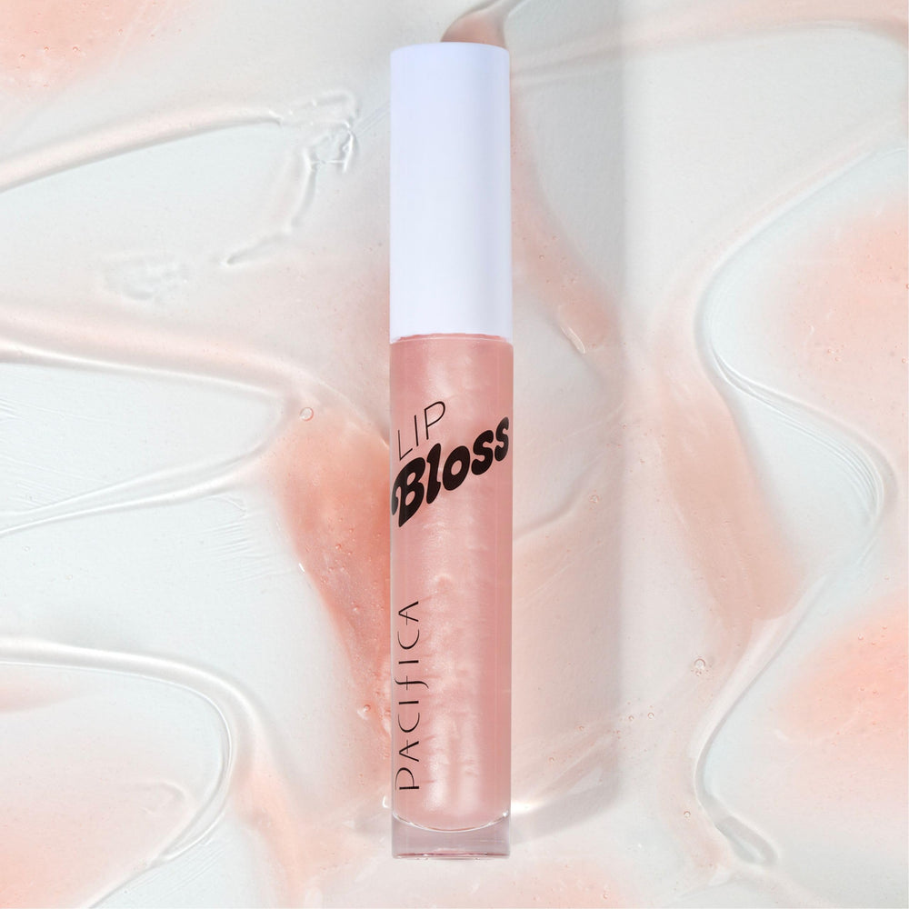 Pacifica Lip Bloss Berry Juice closeup shows sheer tint and luminous gloss