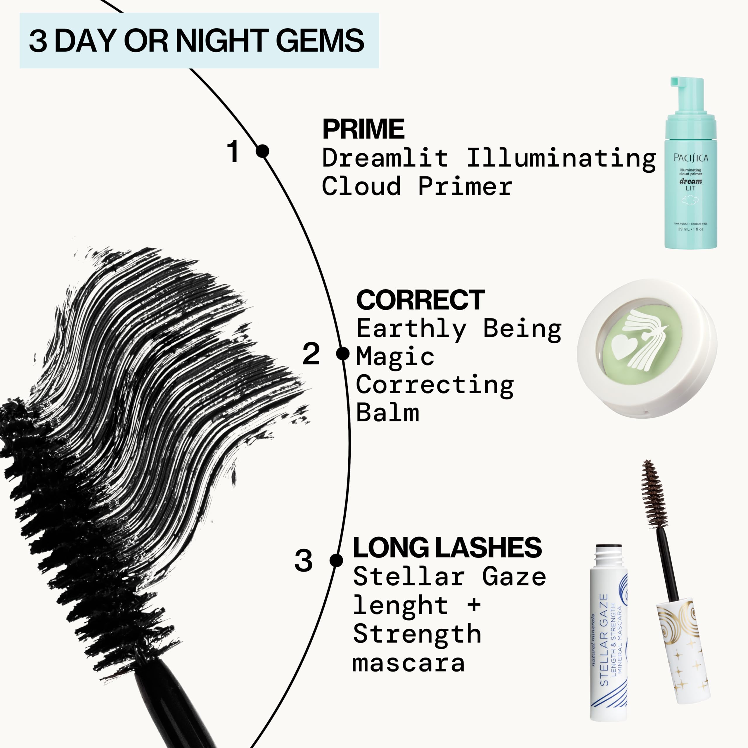 Pacifica Mini Stellar Gaze Mascara lengthened lashes with buildable volume.