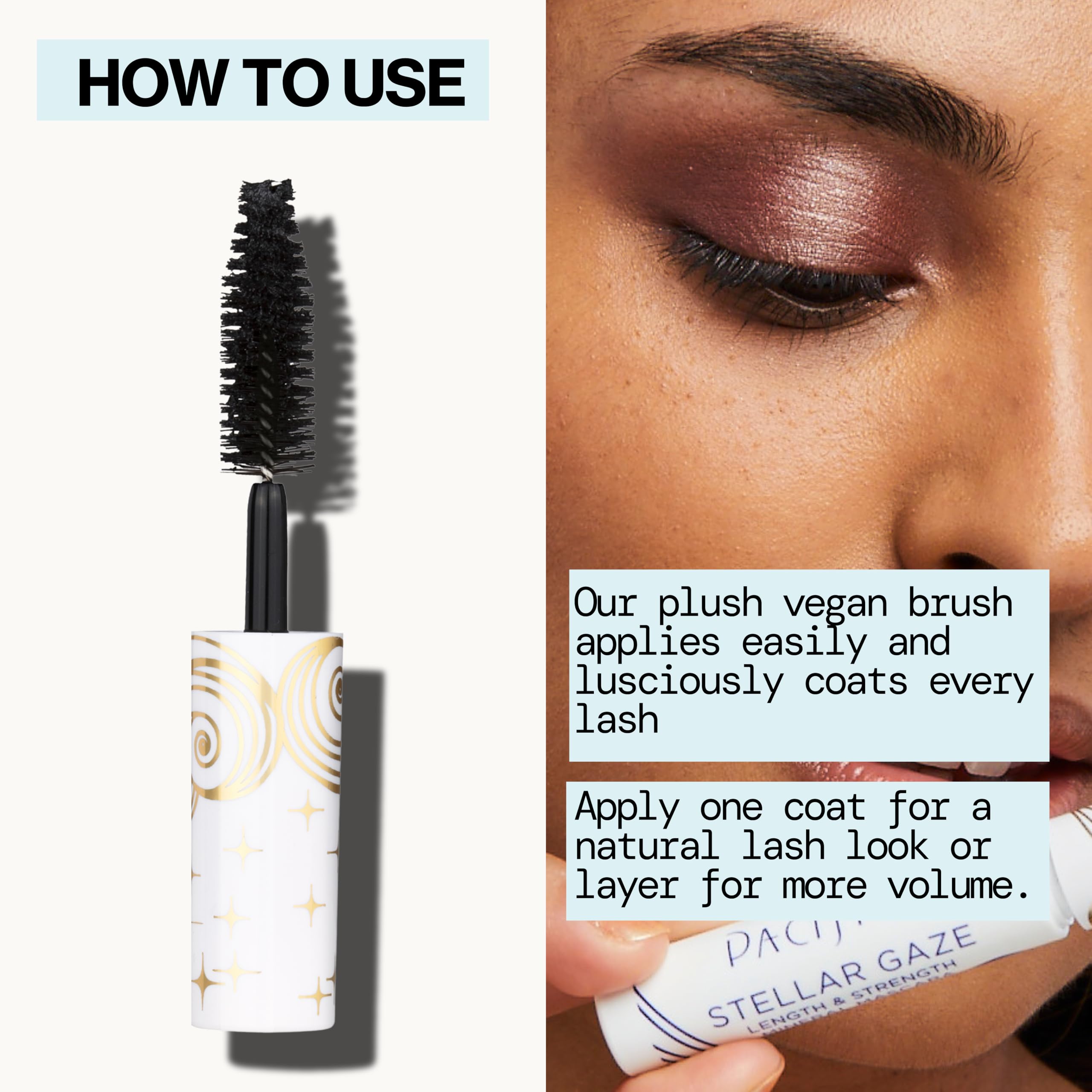 Pacifica Mini Stellar Gaze Mascara smooth finish easy to remove and comfortable all day.