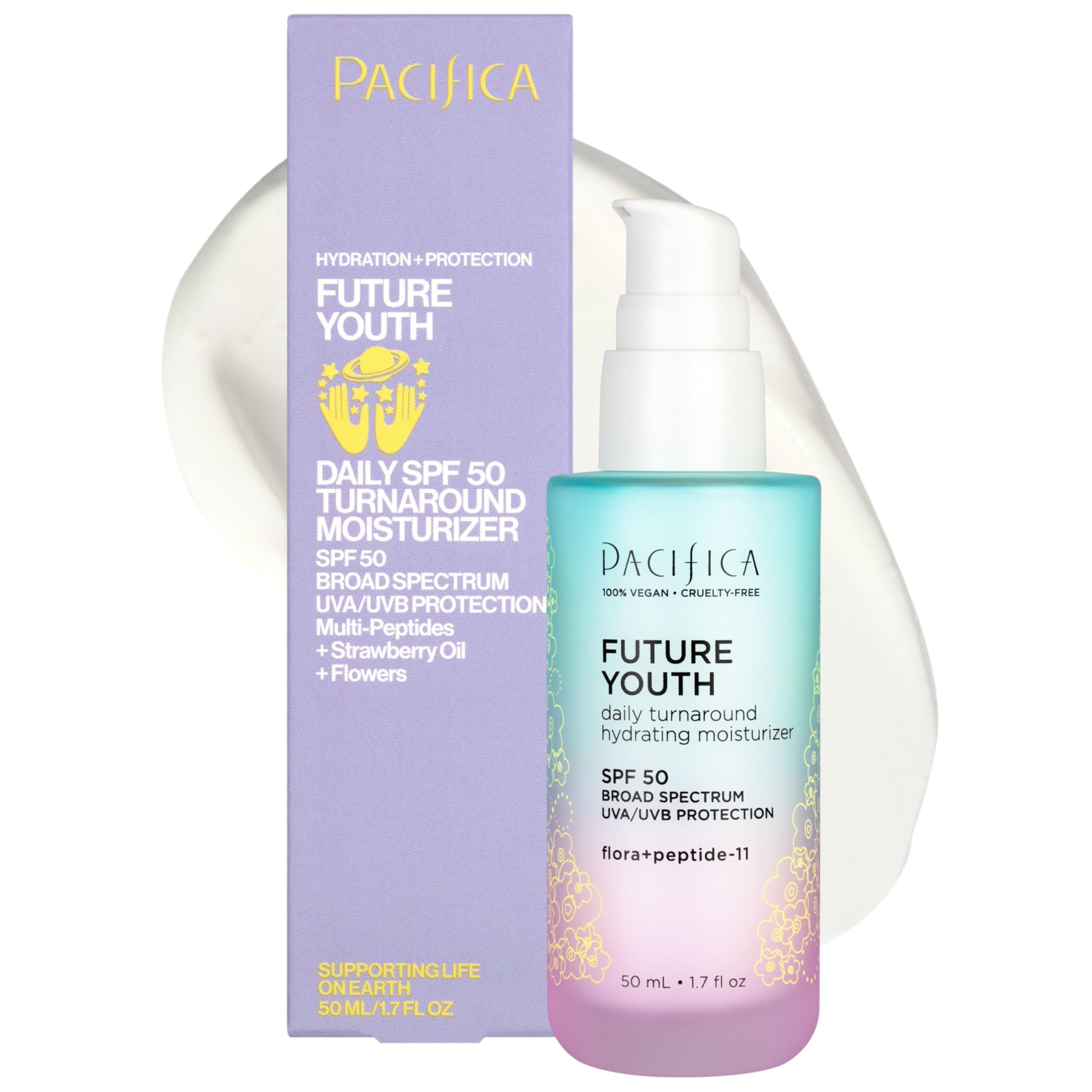 Pacifica Peptide Face Moisturizer bottle shows hydrating daily-use formula