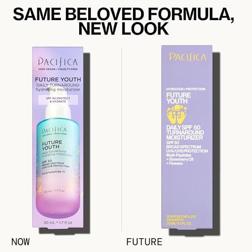 Pacifica Peptide Face Moisturizer SPF 50 label signals broad protection