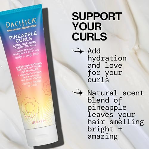 Pacifica Pineapple Curls shampoo ingredients close-up highlights pineapple extract and quinoa.