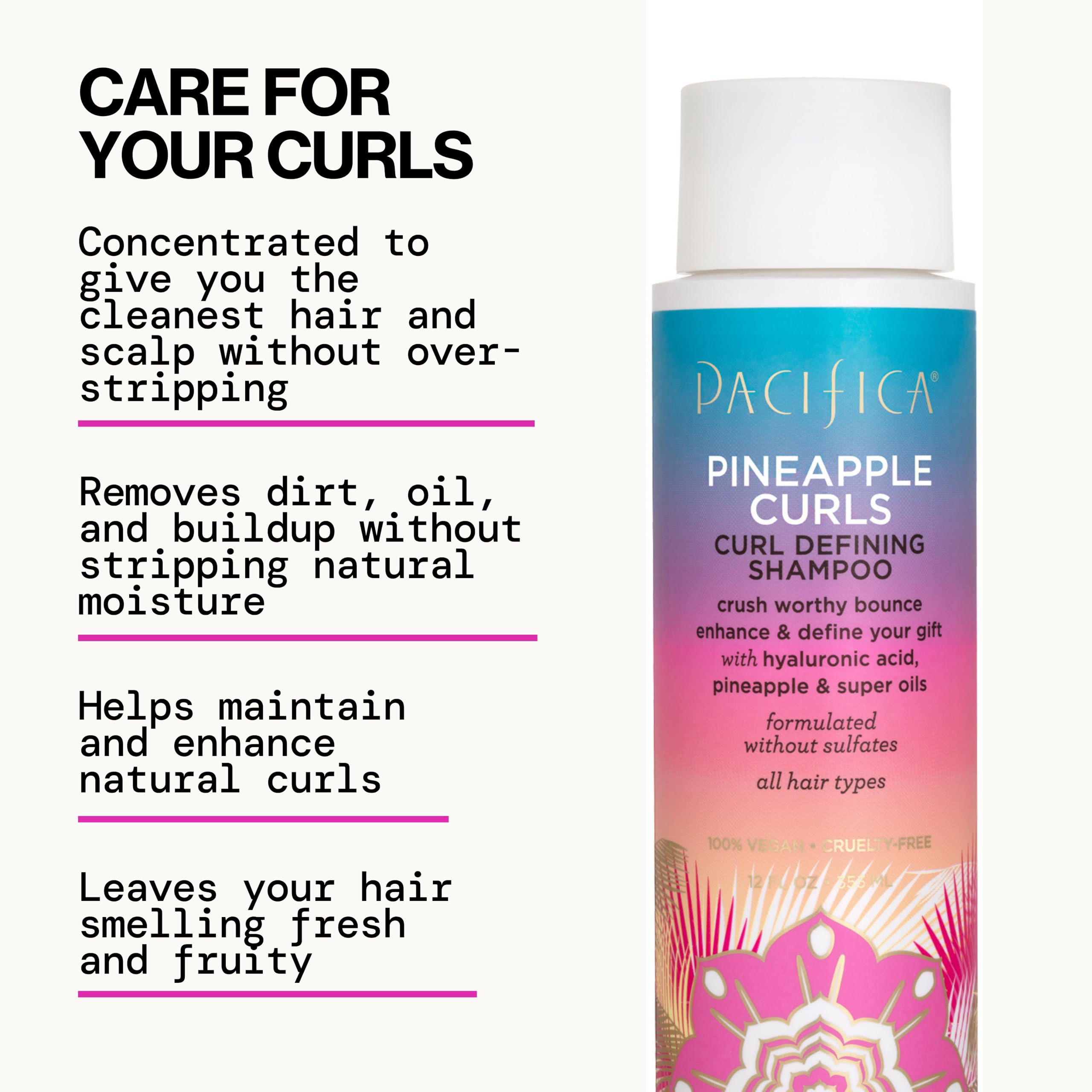Pacifica Pineapple Curls kit flatlay showcases the three-step routine.