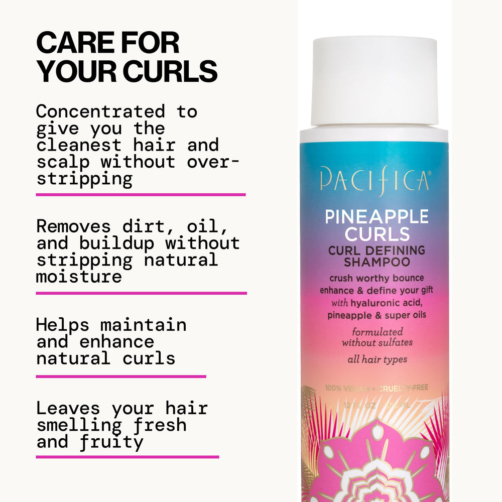Pacifica Pineapple Curls kit flatlay showcases the three-step routine.