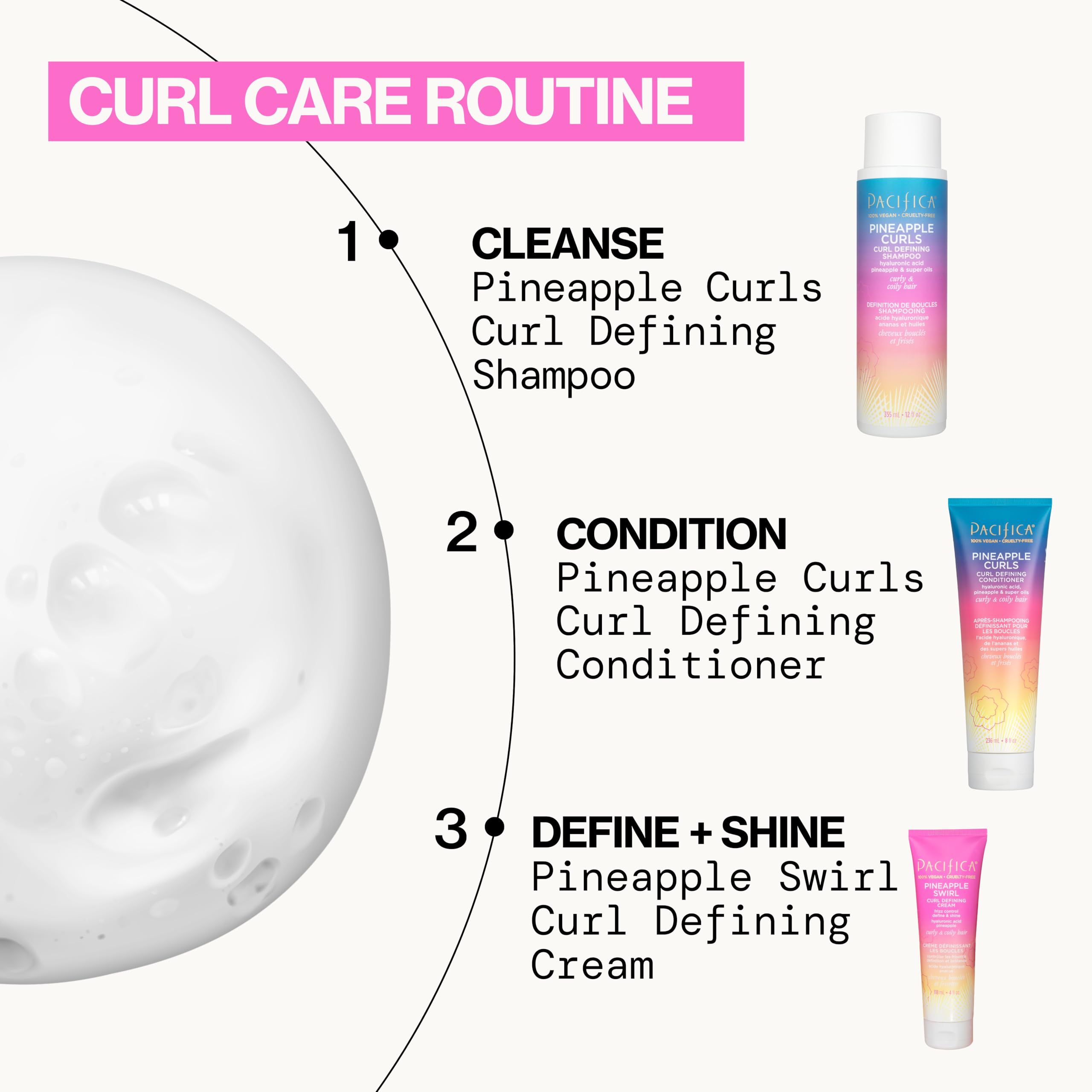 Pacifica Curl Cream leave-in applies to wet hair for frizz control and shine.