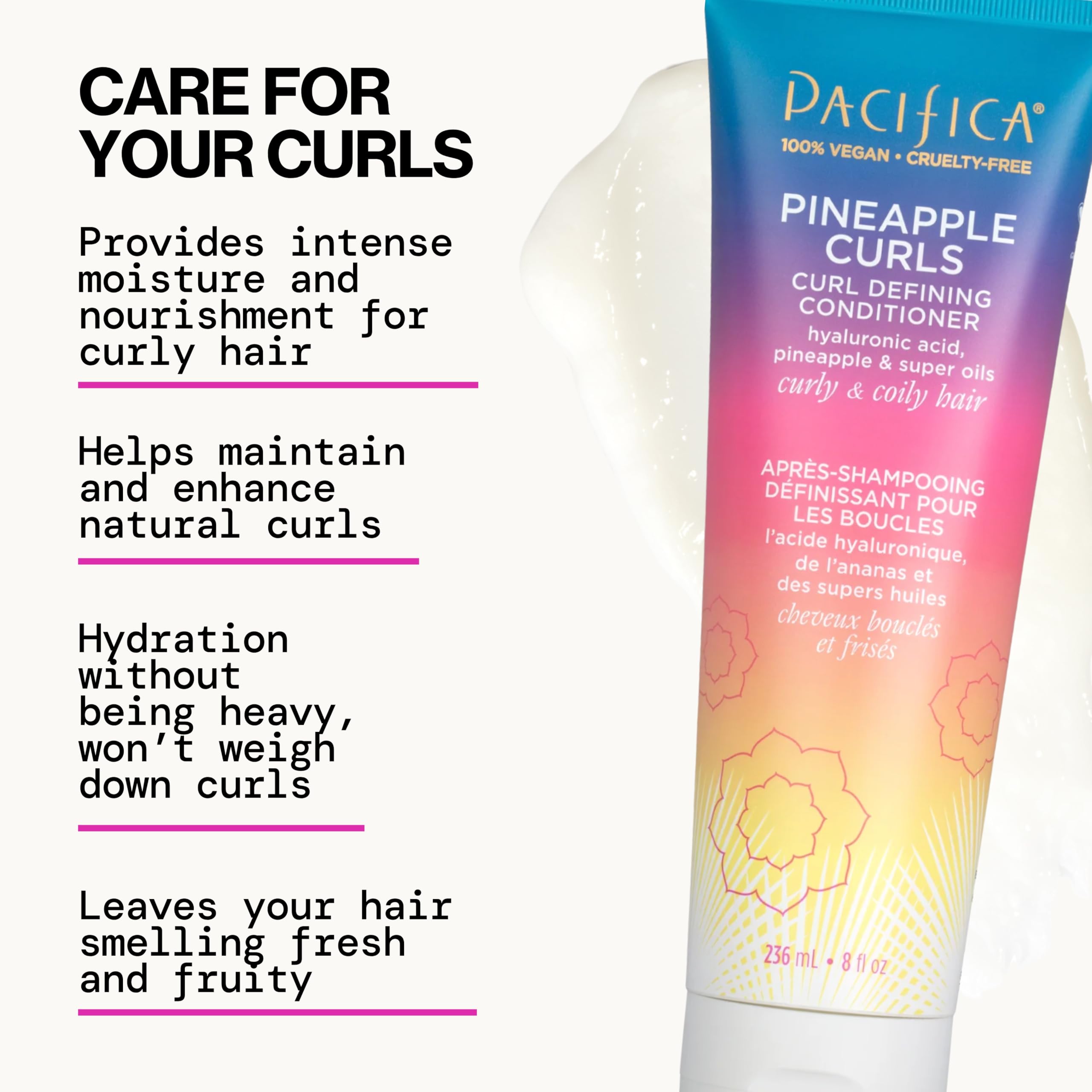Pacifica Curl Defining Cream close-up demonstrates scrunch-and-dry styling potential.