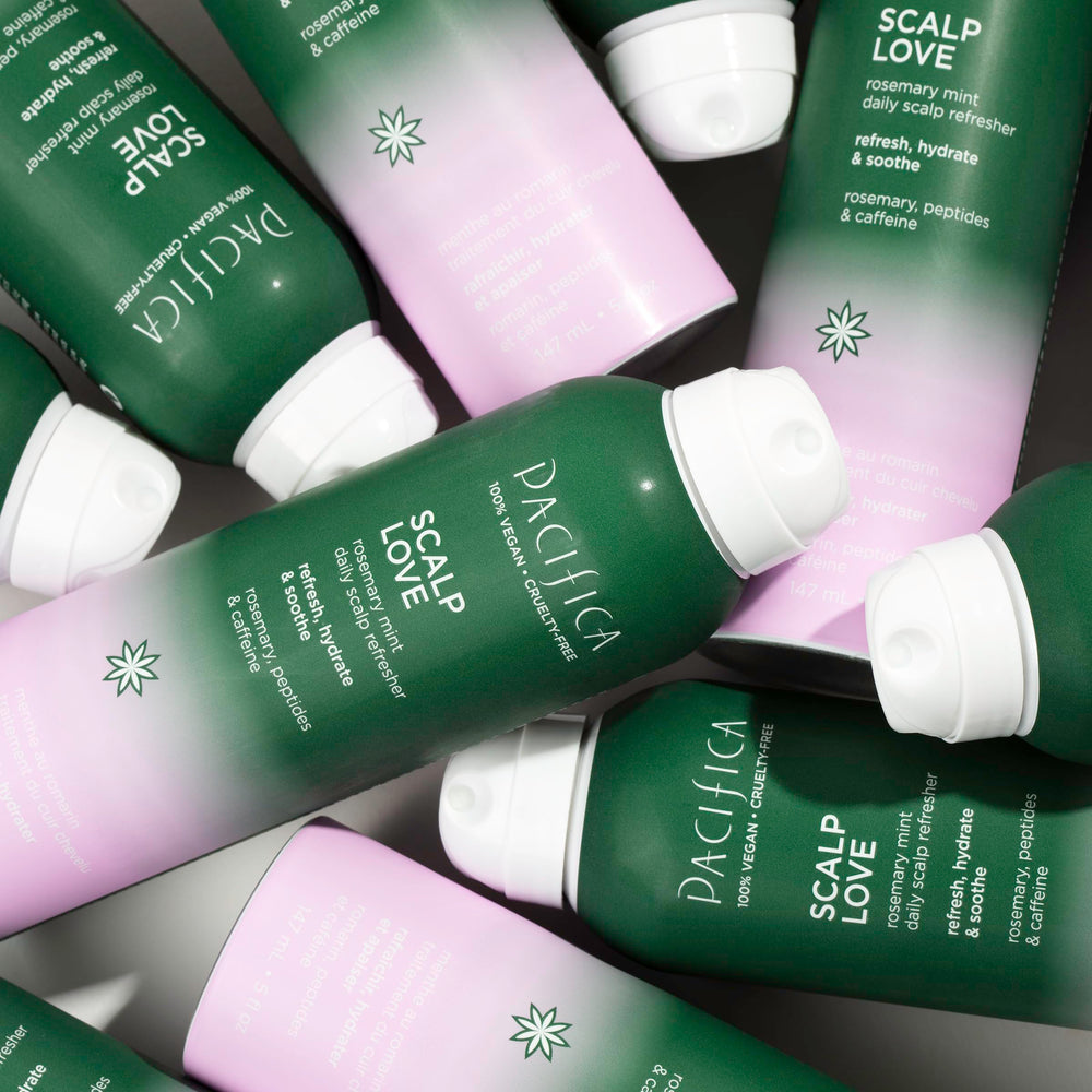 Pacifica Serum Spray vegan-cruelty-free seal communicates planet-friendly scalp care.
