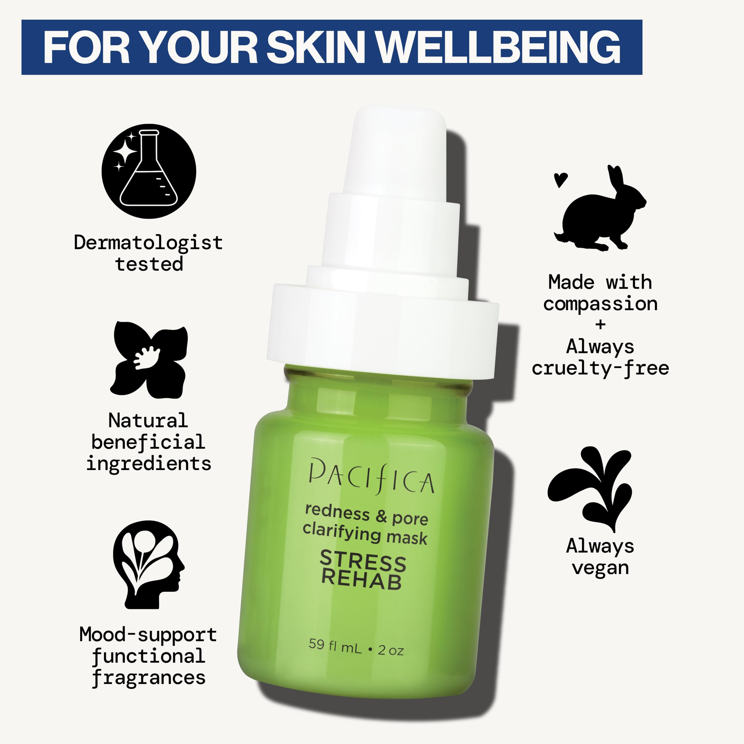 Pacifica Stress Rehab mask pore-clarify focus with natural clays and zinc.