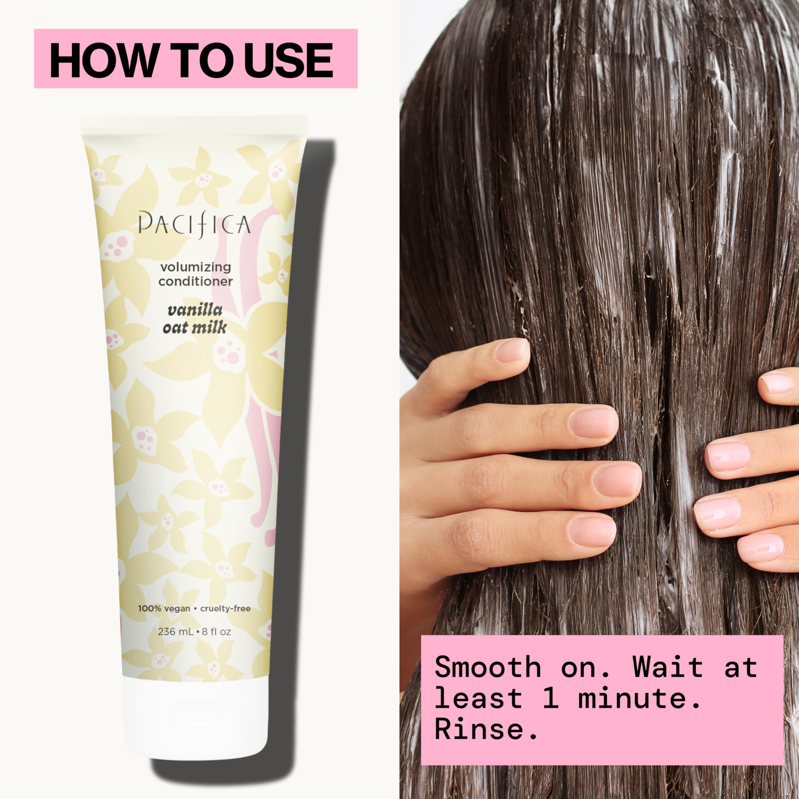 Pacifica Vanilla Oat Milk-treated hair with reduced frizz and static